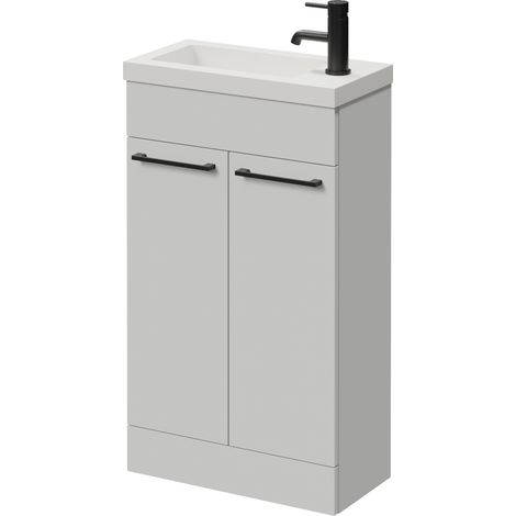 Napoli 250 Gloss Grey Pearl 500mm 2 Door Vanity Unit with Square Silvo Basin - 500mm - Matt Black 160mm Handle