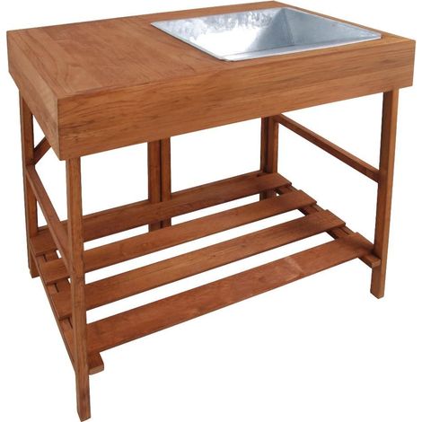 Esschert Design – Table à rempoter en bois massif avec bac de rempotage – Dimensions 79 x 58 x 89 cm – Rangements intégrés – Pour espaces extérieurs (1/4)