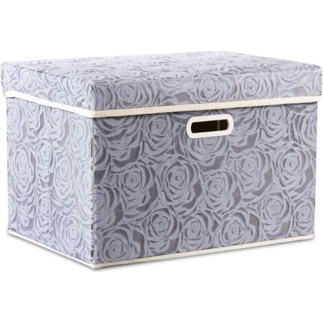 Pr Grandes boîtes de rangement pliables avec couvercles [1 paquet] Organisateur de cube de bac de rangement décoratif en tissu, gris 45 x 30 x 30 cm (1/4)