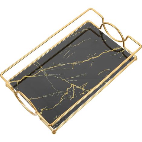 Plateau de Rangement pour Bijoux et Parfum, Style Marbré Noir (1/5)