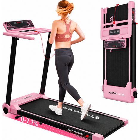 CITYSPORTS Klappbares Laufband mit Neigung WP9 - Heimtrainer mit 1400W Motor bis 12 km/h, LCD-Display, Handlauf-Steuerung & App, Bluetooth-Konnektivität,Schwarz-Rosa