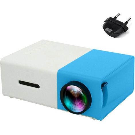 800 Lumen, 80-Zoll-Leinwand, tragbarer Mini-Filmprojektor (1080p), EU-Stecker, blau-weiß