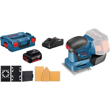 Bosch Akku-Schwingschleifer GSS 18V-10 / 1x 4,0 Ah Akku + Ladegerät inkl. Zubehör-Set in L-Boxx