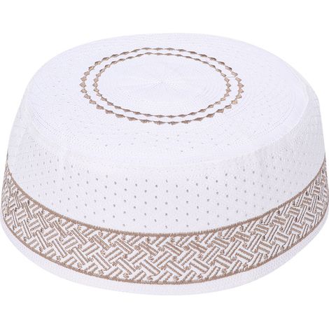 Chapeau de prière musulman en tissu polyester et coton mélangés, brodé, pour homme (couleur café, 57 cm) (1/5)