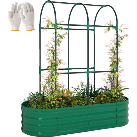 Outsunny 4 x 2 x 4.6ft Galvanised Raised Garden Bed with Trellis, Green (1/5)