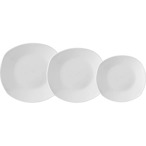TrAdE Shop Traesio - Servizio Di Piatti In Porcellana Bianco Da 12 Pezzi Da Tavola Design Moderno Squadrato - (1/3)
