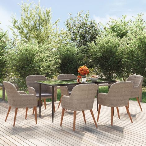 Lot de 7 Ensemble à manger de jardin avec coussins,Ensemble table et chaise,Mobilier de salle à manger Marron HH96571 (1/5)