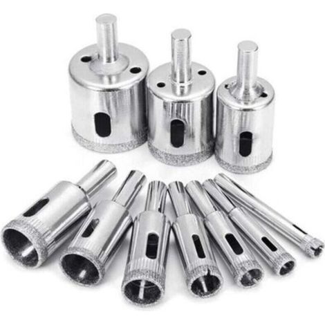 Set di 10 punte diamantate (8–50 mm) – per ceramica, vetro, porcellana e piastrelle – per tagli netti e precisi