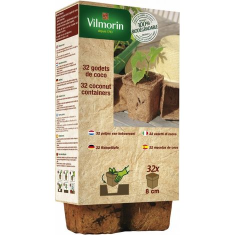 Vilmorin 32 pots de noix de coco carre, 8 cm (1/2)