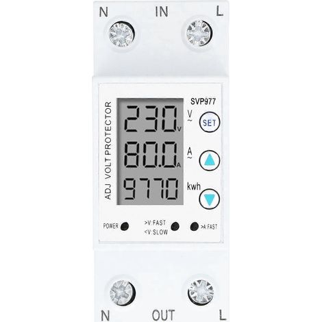 Spannungsschutzgerät mit einstellbarem Strom und Hintergrundbeleuchtung, 230 V AC, 50/60 Hz