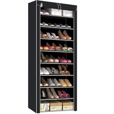 10 Tier Shoes Rack Storage Shoe Cabinet with Dustproof Cover 160 58 28cm Storage Organiser Holds 27 Pairs Shoe Stand for Hallway Living Room (Black) (1/5)