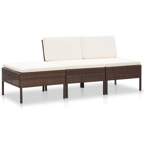 3-tlg. Garten-Lounge-Set mit Auflagen Poly Rattan Braun