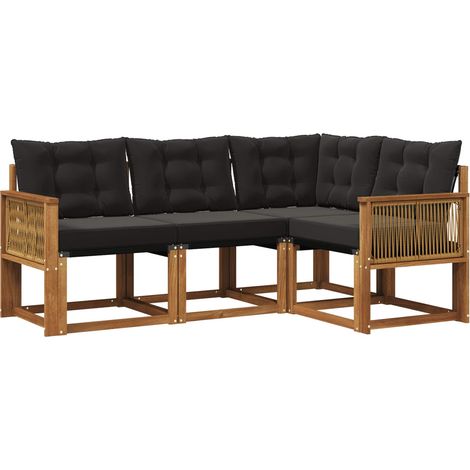 Set di divani da esterno con cuscino 4 pz Salotto da Giardino Naturale e Nero (1/5)