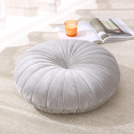 Coussin de sol rond de méditation pour adultes, coussin de sol épais en velours épais pour yoga, salon, balcon, tatami extérieur, 45,7 cm (gris) (1/5)