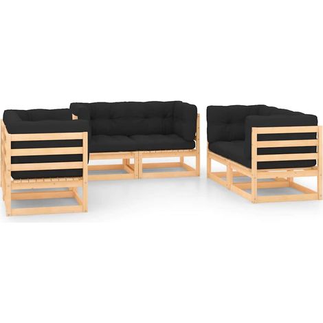 Salon de jardin 6 pcs Ensemble Table et Chaise de Jardin - avec coussins Bois de pin massif BV123573 - BonneVie (1/5)
