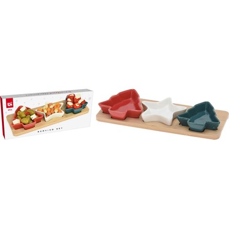 Set di 4 ciotoline in porcellana per snack, su vassoio.