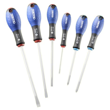 Facom – Jeu de 6 tournevis fente-Pozidriv – Pour vis à fente et Pozidriv – Manche ergonomique pour confort – Coffret de rangement inclus - E160903