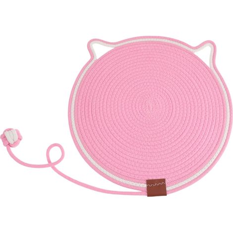 Alfombrilla rascadora rosa con forma de oreja para gatos, 1 unidad 42 cm, doble cara, con bola, redonda y horizontal, protege los muebles, resistente a los arañazos, fácil de limpiar. (1/5)