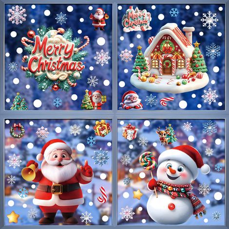 Nouveaux autocollants de Noël, flocons de neige 3D, bonhommes de neige, stickers pour fenêtres, sapins du Père Noël, cadeaux, autocollants statiques en PVC pour vitres