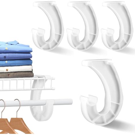 Suspente de placard 4 supports de barre J 3/4, porte-cintres pour rangement vêtements et rideaux, blanc - Organisation dressing (1/5)