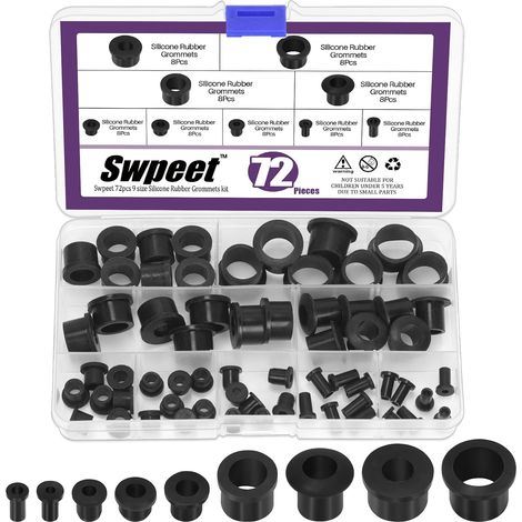 72 Pièces - Kit de Passe-fils en Caoutchouc Silicone pour Trous de Perçage de 9 Tailles (0,2" 0,21" 0,28" 0,33" 0,49" 0,58" 0,67" 0,7"), Manchons en Forme de Chapeau T pour Passage de Câbles (1/5)