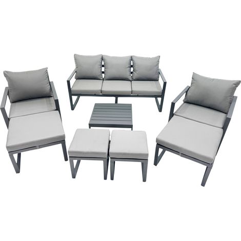 Fimous Outdoor Garden Furniture Set Aluminium Lounge Sofa Square Coffee Table Sets with 4 Stools Dark Grey (1/4)