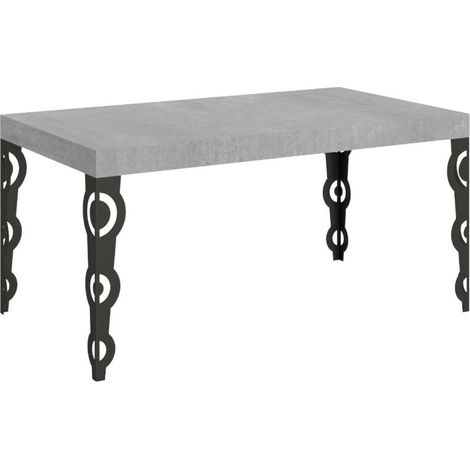 Table rectangulaire extensible orientale 6 à 10 personnes L 160 à 264 cm gris béton et pieds métal anthracite Kazay (1/5)