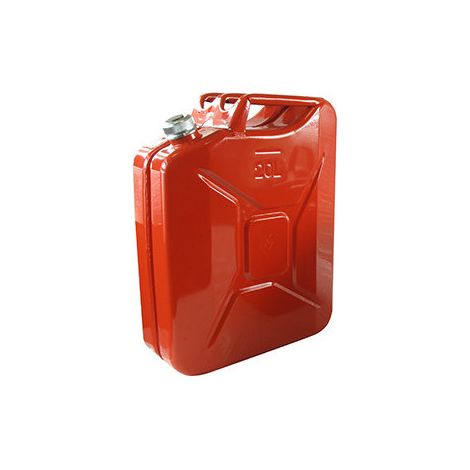 Metallischer Kanister 20 Liter. Außenfarbe in roter Pulverbeschichtung. Innenbehandlung