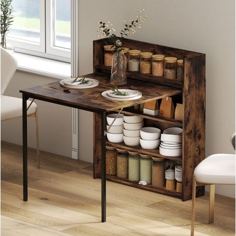 Mesa plegable con 3 estantes, 90 x 80 x 93 cm, industrial, marrón rústico OKMYHOME (1/5)