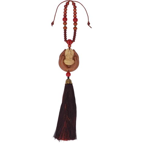 Statue de Guanyin assise, pendentif en bois de pêcher, finement sculptée, apaisante, attirant richesse et chance. (1/5)