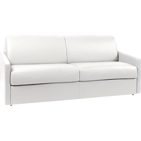 Vente-Unique – Canapé convertible 4 places express en simili blanc – Couchage 160 cm – Matelas 14 cm – Déhoussable et facile d'entretien