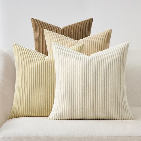 Set of 4 cushion covers, 40x40cm, light beige corduroy, concealed zipper, living room/bedroom decoration (1/5)
