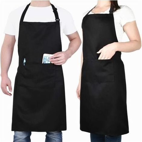 Lntyq 2 Pack Chef Tabliers, Noir Tablier avec 2 Poches, Etanche Réglable Tablier pour Homme Femme,Tablier Cuisine Professionnel pour Cuisine, Jardinage, Restaurant, Barbecue, Café (1/5)