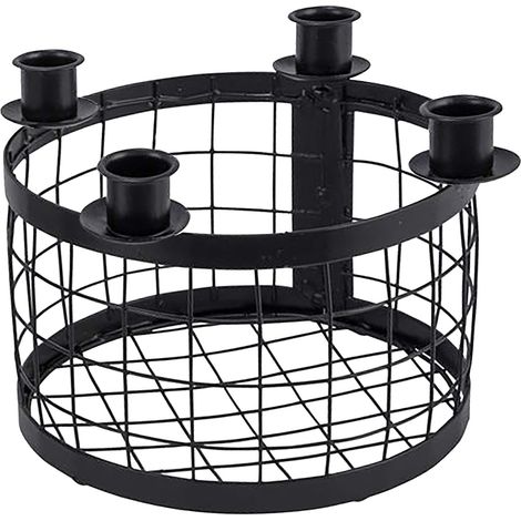 Metall Adventskranz mit Korb schwarz - Ø 23 cm - Kerzenhalter mit 4 Kerzenhaltern für Stabkerzen - Weihnachten Advent Winter Tisch Deko Kerzenständer mit Gitterkorb zum Dekorieren