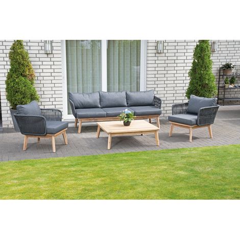 Lounge-Gruppe Bridgeport Alu/ Polyr. Dunkelgr. Akazienholz