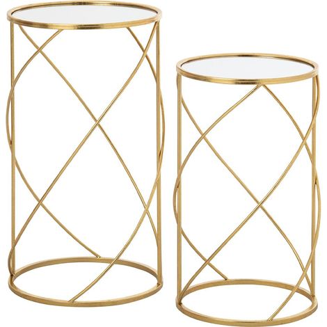 Lot de 2 Tables d'Appoint "Ingrid" 70cm Doré (1/5)