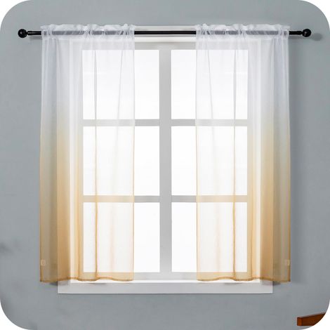 Paire de rideaux en voile semi-transparents, couleur dégradée, blanc et beige, rideau pour salon, chambre, chambre d'enfant, cuisine et intérieurs, 2 panneaux avec poche 70 x 148 cm (1/5)
