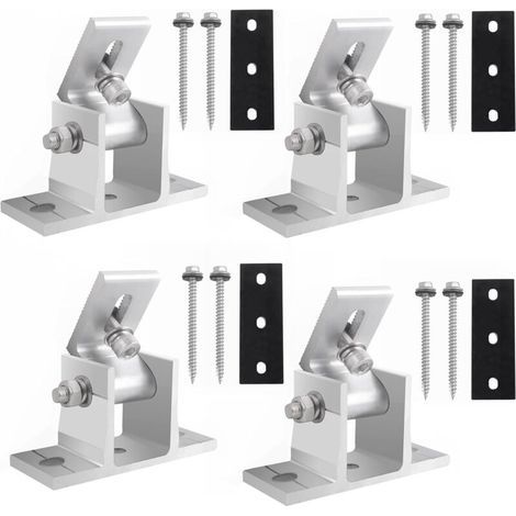 Solar Panel Mount Balcony Power Station 10-60° Adjustable Solar Panel Holder Universal Mounting Solar Module Photovoltaic for Boat Motorhome Flat Roof Pack of 4 (1/5)