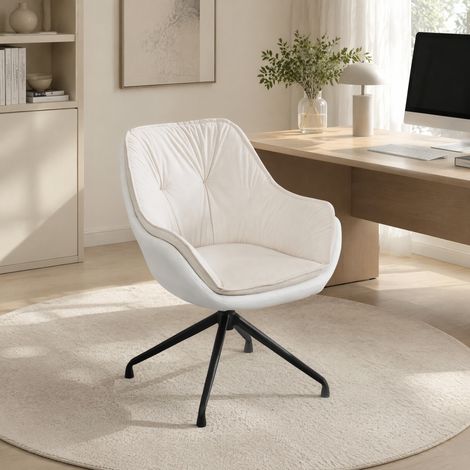 Sedia girevole 67,8x65,8x82,3 cm in similpelle beige, moderna per soggiorno, FLORAGRACE (1/5)