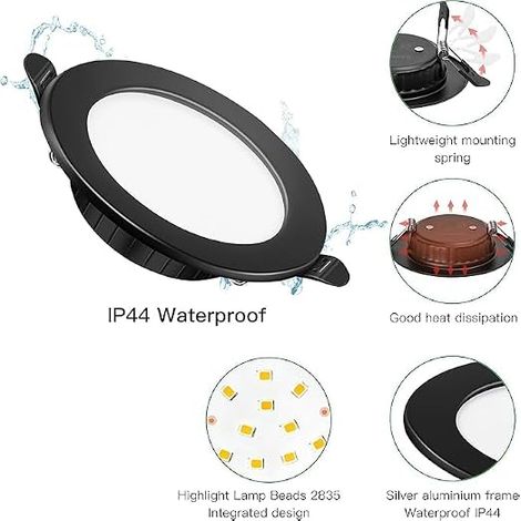 LED Recessed Spotlight Warm White 2700K, 7W IP44 Recessed Ceiling Spotlights for Bathroom, Kitchen, Living Room – Hole Diameter 75-95 mm (1/5)