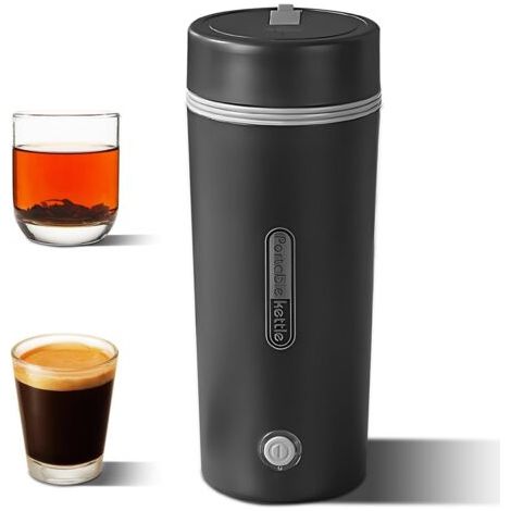 Bouilloire électrique portable, bouilloire à thé / café, acier inoxydable 304 de qualité alimentaire, chauffe-eau étanche avec fermeture automatique et protection à sec, noir