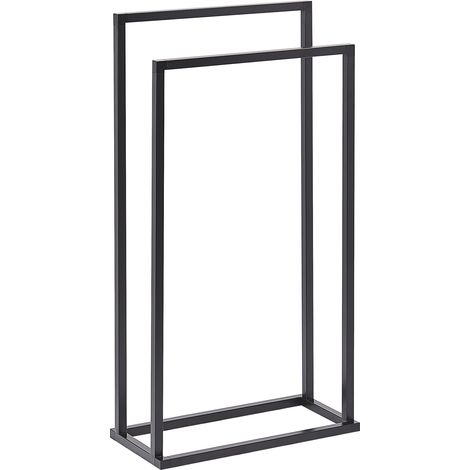 Toallero de acero negro brillante 2 rieles accesorios de baño estante de almacenamiento de toallas de pie diseño moderno Recreo (1/5)