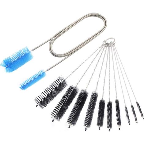 11pcs Tuyau Brosses de Nettoyage,155CM Brosse de Nettoyage pour Àquarium Flexible Double Fin Fish Tank,10 Different Sizes Brosse Tuyau d'eau for Fish Tank,Bouteilles et La Cuisine(Bleu,Noir) (1/5)