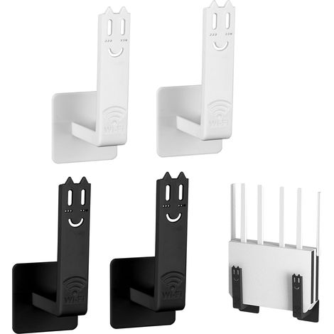 Supporto a parete per router, montaggio adesivo in 4 pezzi, non richiede foratura, non blocca il segnale WiFi, per modem, switch di rete, multipresa, bianco e nero (1/5)