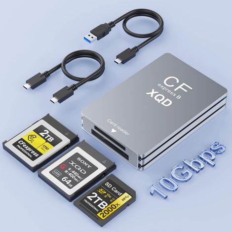 3-in-1-Kartenleser für CFexpress Typ-B, XQD und SD-Karten, USB 3.1 (Gen 2) 10 Gbit/s. Der CFexpress Typ-B-Adapterkartenleser ist mit USB-A- und USB-C-Kabeln kompatibel. Kompatibel mit Windows, Mac, Li (1/5)