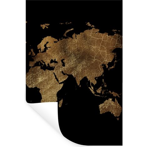 Wall Sticker World map - Gold - Luxury - Earth - Black 80x120 cm