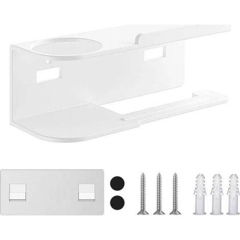 Mounted Metal Toilet Holder with Shelf Self or Screw Installation Black Gray White 23x9x8cm Bathroom Tissue Rack Secure End Design Prevents Roll Slipping(White) (1/4)