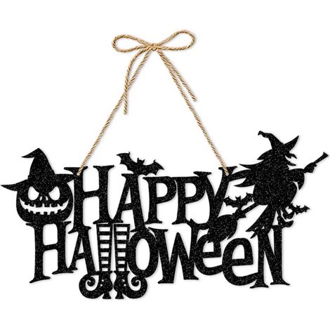 Décoration de porte d'entrée pour Halloween : citrouille, fantôme, chauve-souris et squelette. Décoration intérieure et extérieure à suspendre. Plaque de bienvenue pour porte d'entrée. Fournitures pou (1/5)