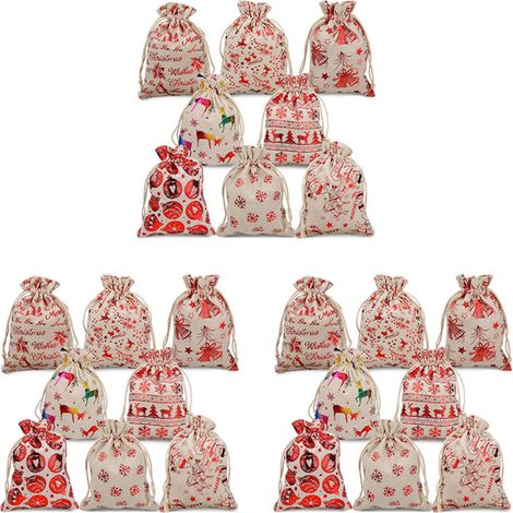 48 Pièces Sacs de Cadeau de Cordon de Noël Toile de Jute, Pochette-Cadeau Goody Sacs pour Bonbons Emballage Cadeau Noël Fête Faveur Fournitures