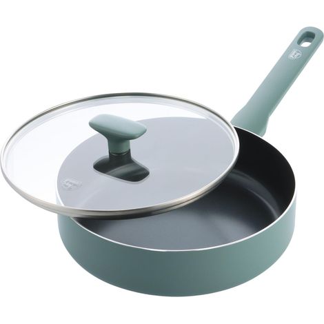 Tones revêtement antiadhésif céramique-sauteuse avec couvercle, 24 cm, induction, sans PFAS, compatible lave-vaisselle, résiste au four, Smokey bleu (1/5)